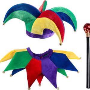 Tigerdoe Jester Costume – Hat and Collar and Wand – Jester Clown Costume – King’s Jester – 3 Pc Set Blue