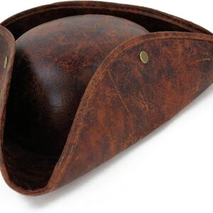 Skeleteen Faux Leather Pirate Hat – Brown Distressed Leather Colonial Style Tricorn Hat