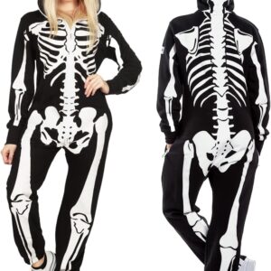 Tipsy Elves Halloween Skeleton Costume for Women – Comfy Easy Adult Onesie Jumpsuit – Front and Back Print with Zip Up Mask