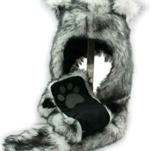 White Wolf Animal Hoods Hat, Mittens, Gloves, Scarf Paws Prints and Ears, Furry Hoodie